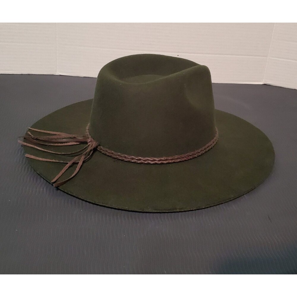 Brixton Wool Felt Fedora Hat Size XS Wide Brim Moss Green Boho Outback Western